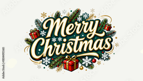 Creative art font "merry christmas", font graphic design, festive atmosphere font, hand-drawn vector illustration