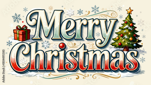 Creative art font "merry christmas", font graphic design, festive atmosphere font, hand-drawn vector illustration