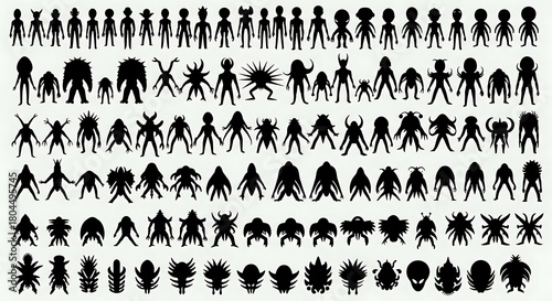 Collection of various alien and monster silhouettes for game design.