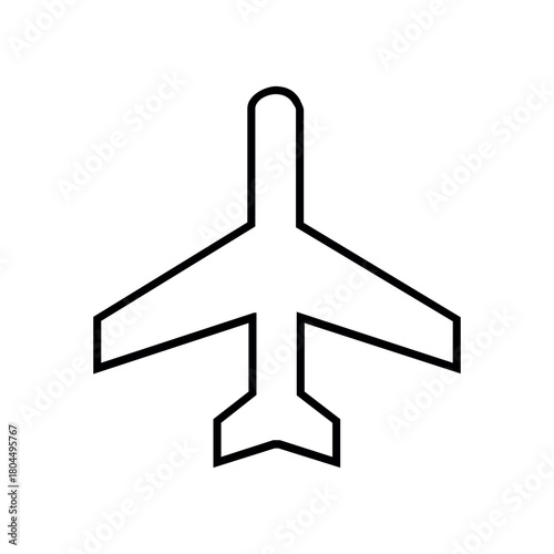 A simple line drawing of an airplane with wings and tail on a white background in a vector format