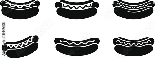 Set of minimalist black hot dog fast food silhouette vector icon