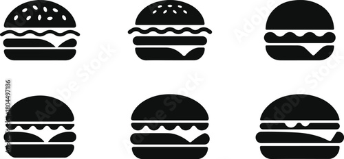 Set of minimalist black hamburger fast food silhouette vector icon