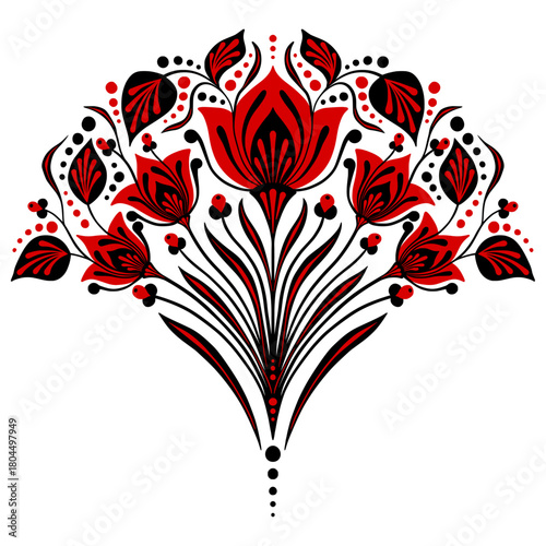 Red and Black Art Nouveau Isolated Vector Floral Shape for Traditional Damask Pattern Design