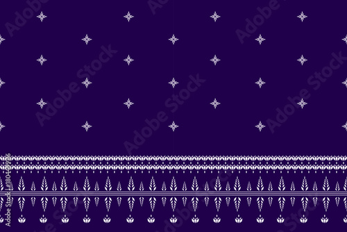 Ikat cross stitch geometric embroidery seamless knitted pattern on damask background. Perfect decorative design for sweater, fabric, decoration, illustration, ornament, texture, textile, interior