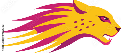 Dynamic stylized cheetah head logo with vibrant speed trails design element