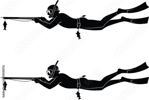 Spearfishing silhouette vector art spearfisher underwater hunting design eps