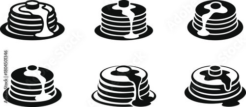 Set of minimalist black pancake stack breakfast silhouette vector icon