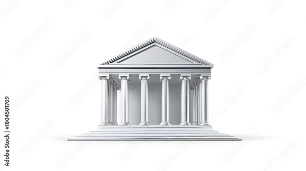 Fototapeta premium A pristine white classical style building with a prominent portico of numerous columns a triangular pediment and grand steps Represents institutions of learning governance