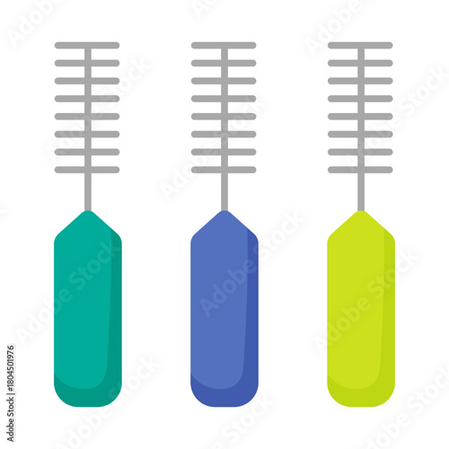 Interdental brushes, braces care. Dental instruments. Teeth and gums health care.