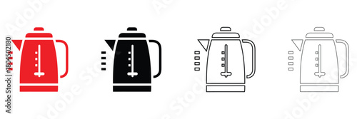 electric kettle vector icon, hot water boiling vector, silhouette and line art