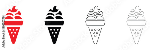 ice cream cone vector icon, ice cream vector, silhouette and line art