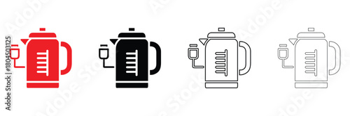 electric kettle vector icon, hot water boiling vector, silhouette and line art