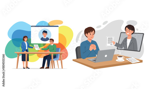 Job interview process 2d illustration of hiring and recruitment