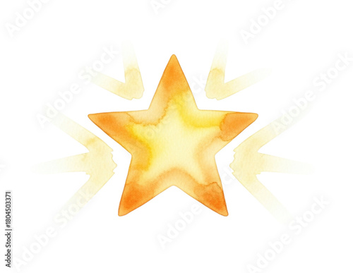 Watercolor Painting Style Glowing Gold Five-Point Star Isolated Cutout Transparent PNG