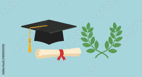 Graduation cap with laurel wreath symbolizing success education and academic achievement