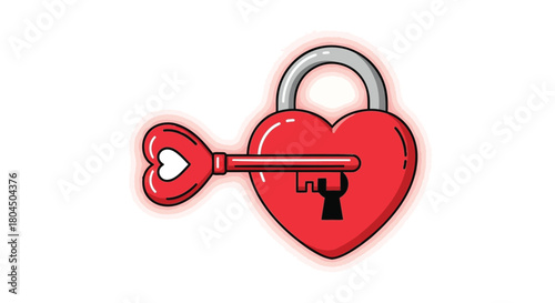 Red heart shaped lock with key symbolizing love and security