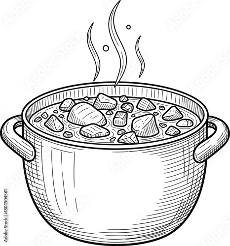 Sketch of hot stew pot vector illustration cooking food drawing art eps silhouette