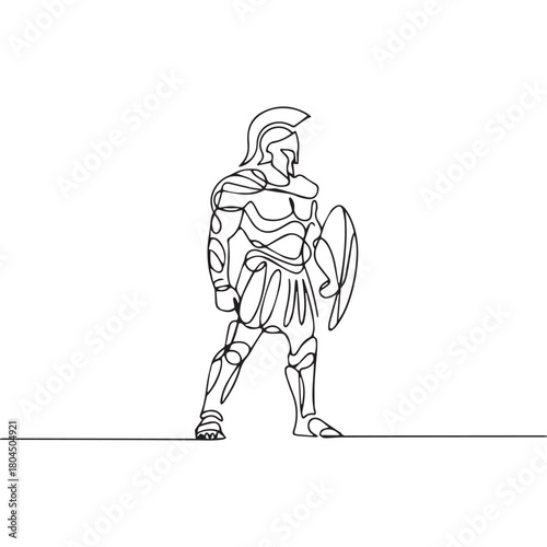 One continuous line illustration of an Spartan Warrior , isolated on white background.