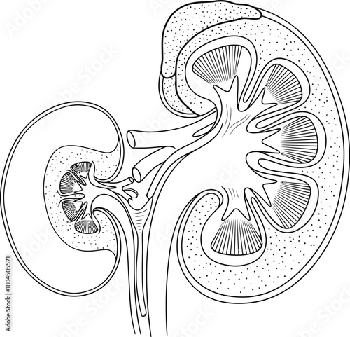 Kidney anatomy diagram human renal system illustration and structure eps silhouette