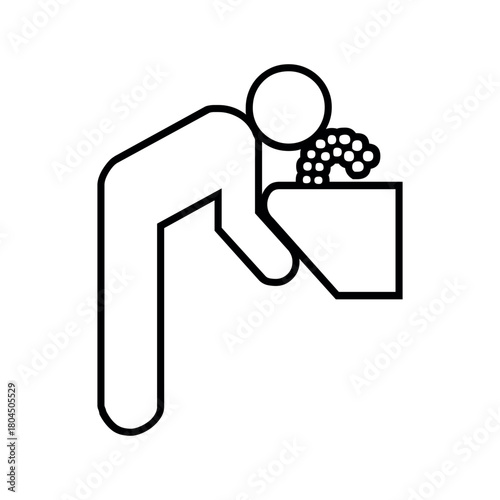 A simple black and white line drawing of a person drinking from a water fountain illustration art