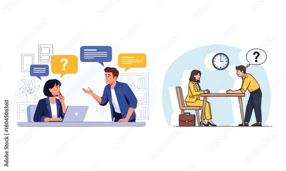 Obraz premium Job interview process 2d illustration set