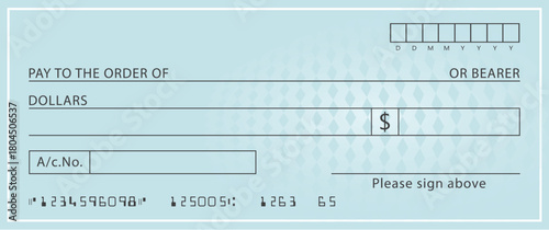Bank check, vector blank money cheque, checkbook template with guilloche pattern and fields. Currency payment coupon, money check background