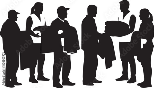 International volunteer day diverse group helping others distributing clothing warmth humanitarian aid gesture