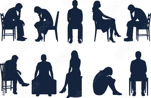 Silhouette of people sitting in chairs feeling sad and depressed art eps