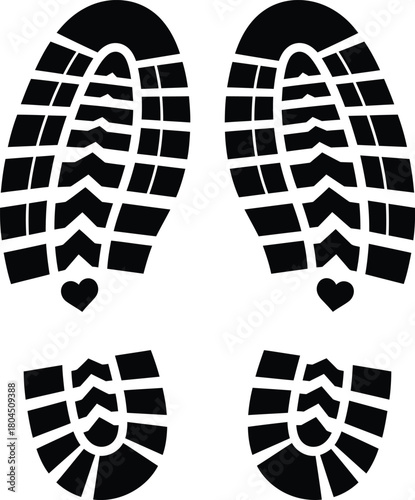 Footprint vector illustration black and white shoe print with heart icon eps silhouette