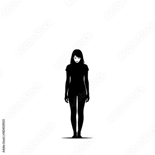 Silhouette of a woman standing alone with downward gaze