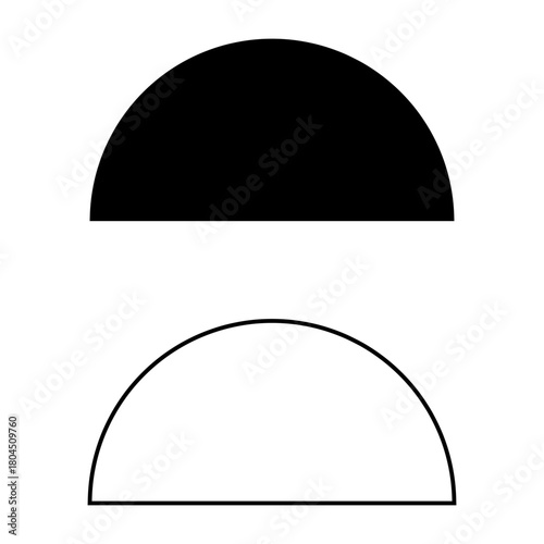 Solid black semicircle above clean outline, simple half circle graphic, geometric element