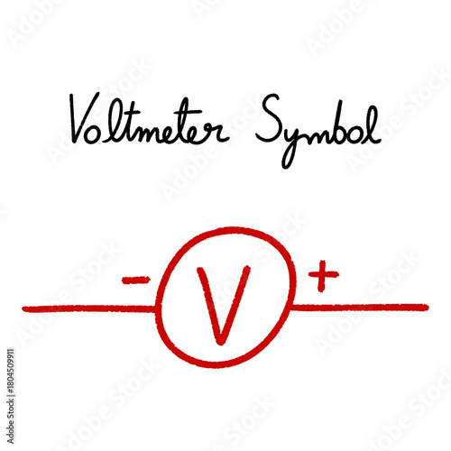 Voltmeter symbol hand-drawn,  Electrical circuits illustration, perfect for educational materials.