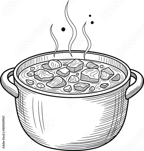 Delicious stew in pot vector illustration cooking recipe food concept eps silhouette