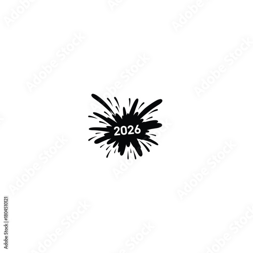 Explosive black ink splatter with the year 2026 inside