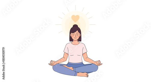 Woman meditating with a heart aura symbolizing inner peace and spiritual connection