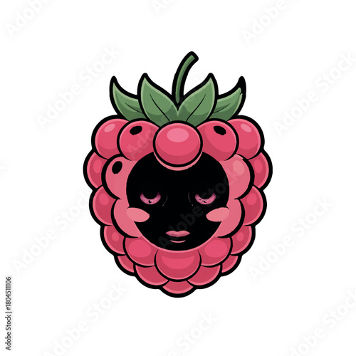A whimsical raspberry character with a mysterious face isolated on white background