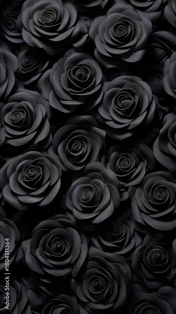 Fototapeta premium Black roses bas relief pattern inflorescence arrangement backgrounds.