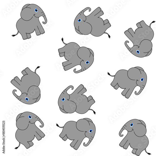 Paper with gift wrapping pattern, gray elephant with blue eyes, on white background - vector