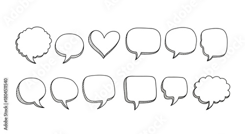 Collection of hand drawn speech bubbles and thought bubbles
