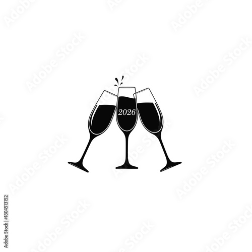 Three champagne flutes clinking together in a celebratory toast