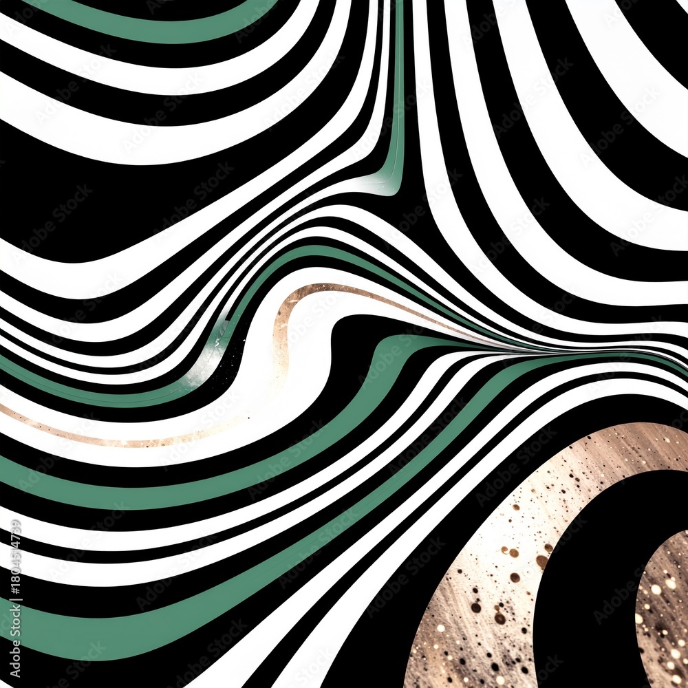 Fototapeta premium Abstrakcyjne tło z czarnymi, białymi i niebieskimi falującymi i poruszającymi się pasami i liniami. Iluzja optyczna