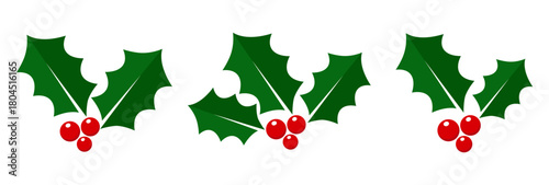Holly Berry Icons Set, Christmas Logo With Holly Berries