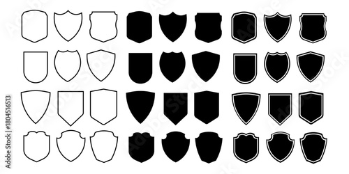 Shield icon set in vintage style. Protection secure lock vector sign. Security and privacy symbol isolated on transparent