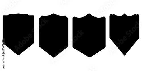 Collection of Blank Shield Shape Vector on White Background. 4 black shields on a white background