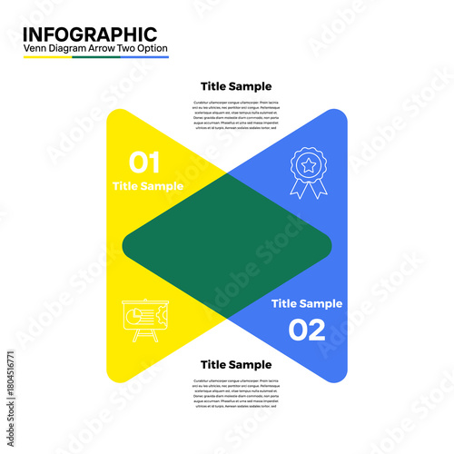 Venn diagram infographic 2 options for comparative business or marketing information visuals, for posters, web, covers, reports and others.