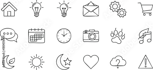 Collection of Simple Line Art Icons for Web and Graphic Design