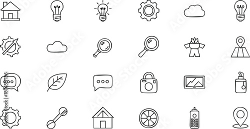 Assorted Outline Icons Comprehensive Web Design Elements Collection