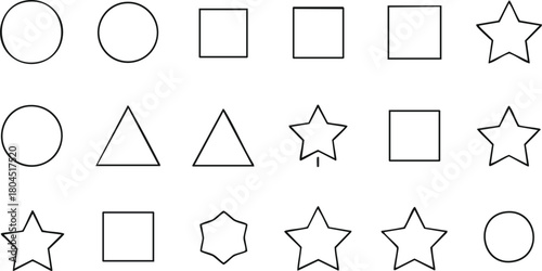 Geometric Shapes A Minimalist Pattern Design Featuring Circles, Squares, Stars, and Triangles