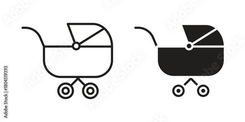 Baby carriage icon symbol. Illustration for web and mobile app. Line and solid style