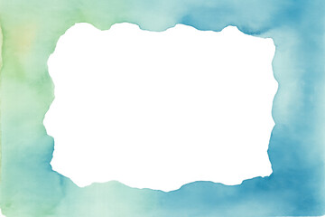 Abstract frame made with blue and green watercolor paint, featuring a unique border and wavy edges on a clear background